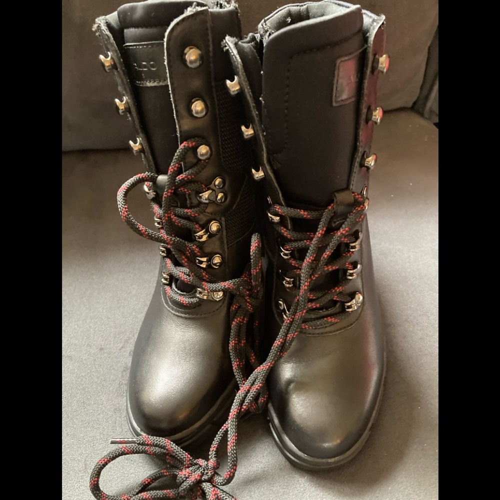 Aldo black leather combat bootie size 37